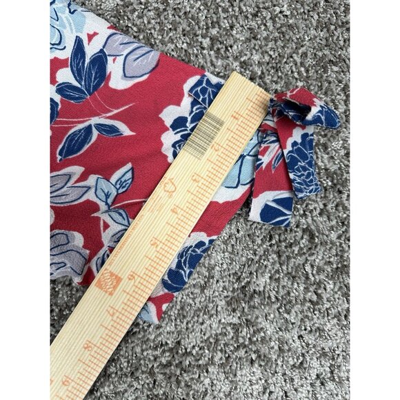 Andree by Unit Pink Floral Shift Dress L Tie Sleeve Scoop Neck Knee Length - Picture 6 of 12